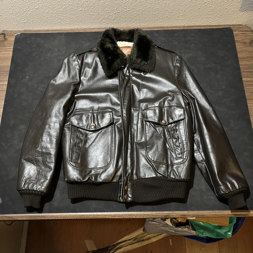 Vintage A-2 Western Berry Leather Jacket Mens 42 Long Brown Bomber Faux Fur 70s
